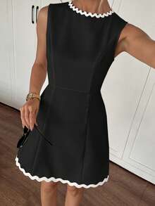 abyoxi 女士优雅蕾丝无袖纯色修身连衣裙，适合日常工作和购物 - 黑色 - 查看 8