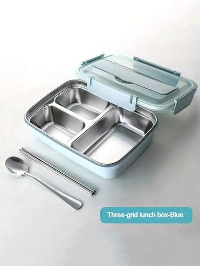 1个装防漏不锈钢午餐盒，带3个隔层 - 耐用、易清洁的便当盒，适合学生和办公室工作人员