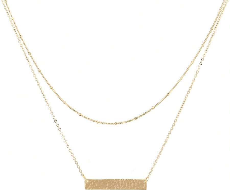 MEVECCO Layered Heart Necklace Pendant Handmade 18k Gold Plated Dainty Gold Choker Arrow Bar Layering Long Necklace For Women - 層欄 - 查看 1