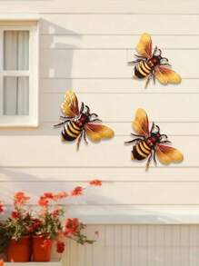 2pcs Acrylic Bee Wall Art Set - Realistic Outdoor Decor For Patio, Garden, Fence And Balcony, Hanging Design, Natural Style Decoration, Bee Decor, 4 Seasons Use, Adhesive Backing