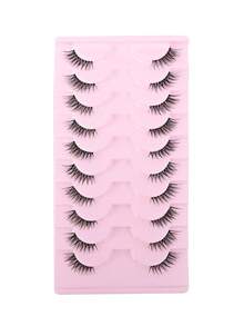 10 paia di ciglia finte a metà lunghezza con banda trasparente, ciglia false a forma di occhio di gatto, corte e morbide, faux ciglia in 3D in stile mink, naturali e morbide, adatte per il trucco, Ognissanti