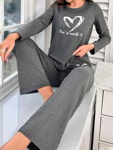 Women's Pajama Set 2 Piece: Soft Long Sleeve Sleep Shirt +  Long Pants With Elastic Waistband For Sleeping - Xám - Xem 4