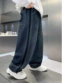 The New Autumn Style Boys Jeans Are Suitable For Teenage Boys' Daily Wear, Loose And Casual, Suitable For Autumn And Winter. - 藏蓝色 - 查看 4