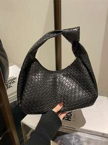 1 chiếc túi đeo vai hình lưỡi liềm dệt thắt nút màu trơn dành cho nữ, đa năng và thời trang - màu đen - Xem 11