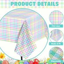 1/3 Pieces Of Colourful Checkered Easter Disposable Tablecloth, PE Soft-Coloured Wallpaper Rainbow-Mixed Plastic Tablecloth, Soft-Coloured Tablecloth For Party, 274*137cm - Color - View 3