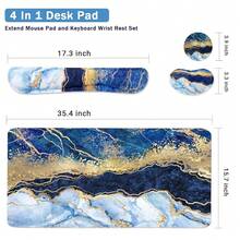 Large Keyboard Mouse Pad Set, Extended Mouse Pad+Keyboard Wrist Rest Support, Memory Foam Ergonomic Easy Typing, 4Pcs (35.4*15.9 In) Desk Pad Set For Home Office Study Game - Colorful-671326 - BlueGoldMarble - View 4
