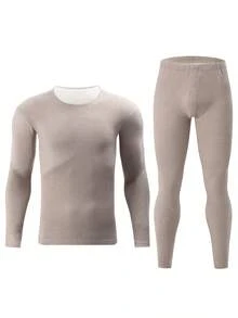 2pcs Men's Fashion Autumn Thermal Underwear Set, Warm Cotton Knit Base Layer For Autumn/Winter