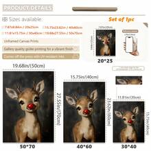 1pc Christmas Rudolph Painting Reindeer Print, Whimsical Deer Christmas, Red Nose Christmas Wall Art, Atmospheric Vintage Rudolph Poster, Rustic Artwork, Canvas Wall Art, Posters For Room, Home Decor, Room Decor Aesthetic, Room Decoration Stuff. Optional Frame Christmas Decorations - Multicolor - View 3