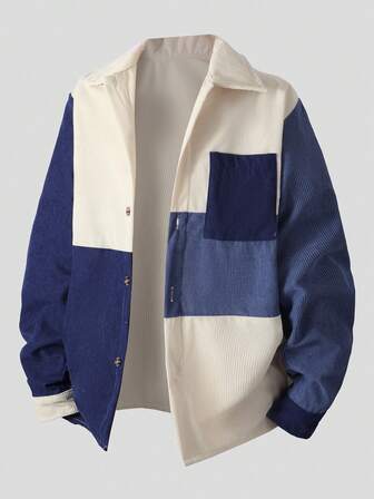 Chaqueta informal de pana con parches y cuello vuelto de manga larga para niños preadolescentes, otoño