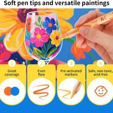 GuangNa 12/24 Acrylic Paint Markers , Skin Color Brush Tip Acrylic Paint Pens For Pumpkin Paint, Rock Painting, Wood, Glass, Paper, Coloring Book, Ceramic, Canvas, DIY Crafts, Water-Based Ink - Sets - View 7