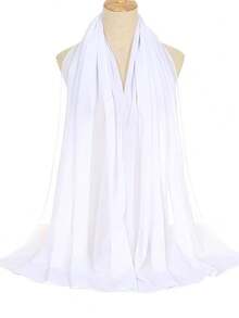 1 chiếc khăn trùm đầu trang trí lễ cưới Hồi giáo, khăn trùm đầu bằng vải chiffon màu trơn đính ngọc trai dành cho nữ. - màu đặc - Xem 20