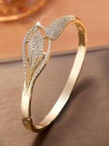 1pc Fashionable & Elegant Zirconia Inlaid Women's Bracelet, Suitable For Summer, Back To School, Women's Birthday Gift, Holiday Party Accessory - Yellow Gold - View 5