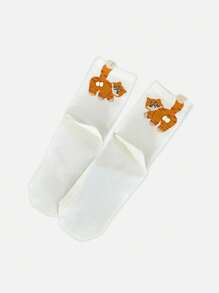 1双/3双随机可爱猫咪、鸡蛋、铃铛图案趣味中筒袜，适合夏秋季穿着 - 彩色 - 查看 8