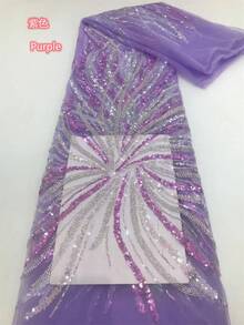 手工串珠法国蕾丝面料 2026 蓝色高品质非洲蓝色亮片蕾丝刺绣尼日利亚婚礼蕾丝材料缝纫 1 码/5 码 - 彩色 - 查看 9