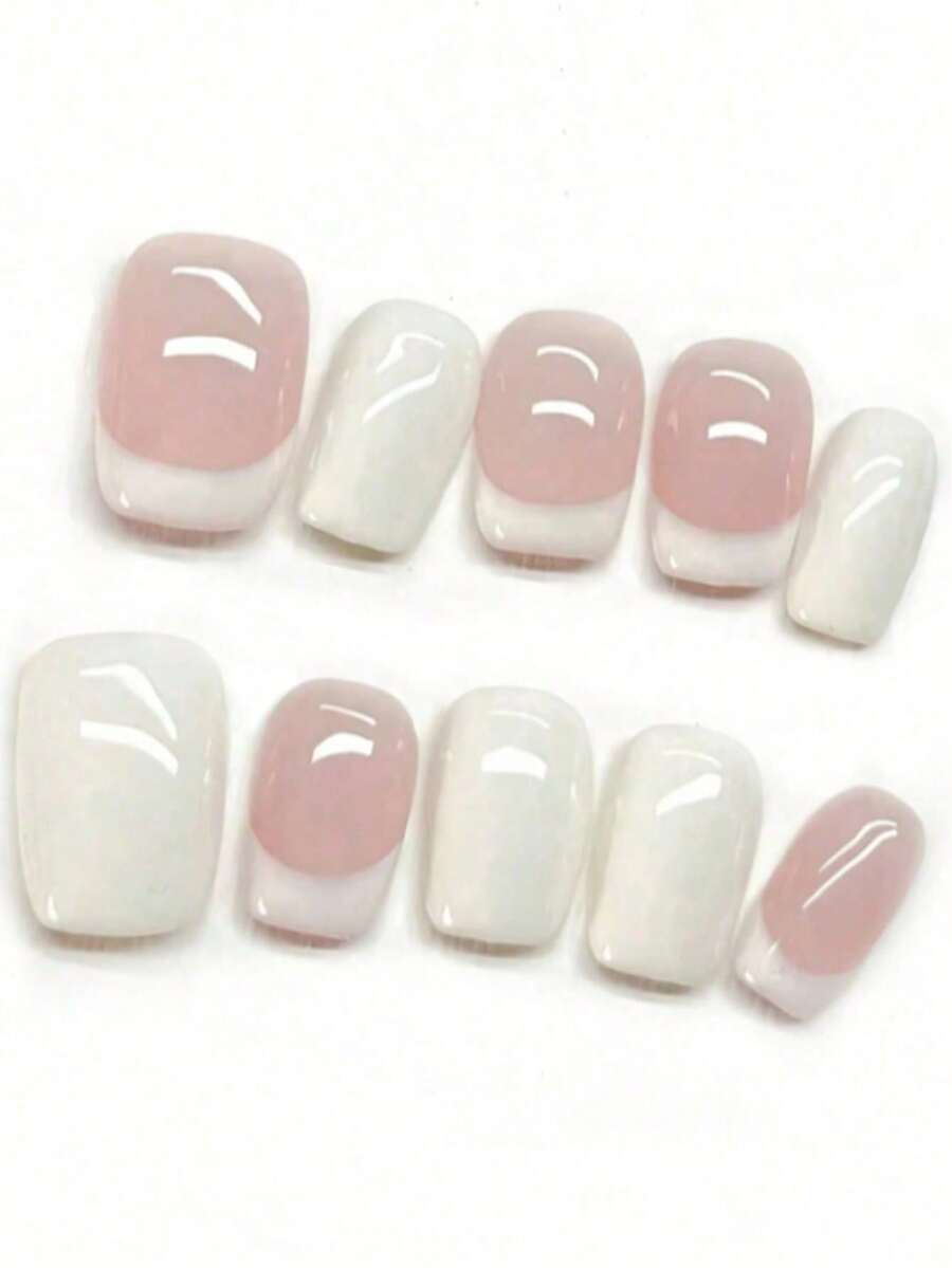 10 件粉色按压指甲，短方形法式按压指甲，夏季美甲用品，全覆盖按压指甲片，适合家庭 DIY 美甲设计，适合女士和女孩每天在办公室佩戴 - 彩色 - 查看 1