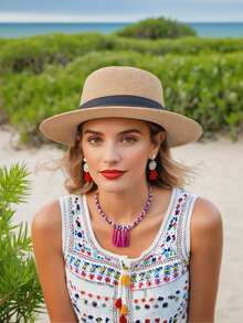 1 Peça Chapéu de Palha de Verão Feminino: Estilos Boho, Retrô e Elegantes, Material de Palha, Faixa Decorativa, Aba Larga Protetora Solar, Ideal para Praia e Páscoa, Fácil de Dobrar, Várias Cores (Bege/Creme), Design de Chapéu Balde, Chapéu de Sol Estiloso e Funcional para Mulheres