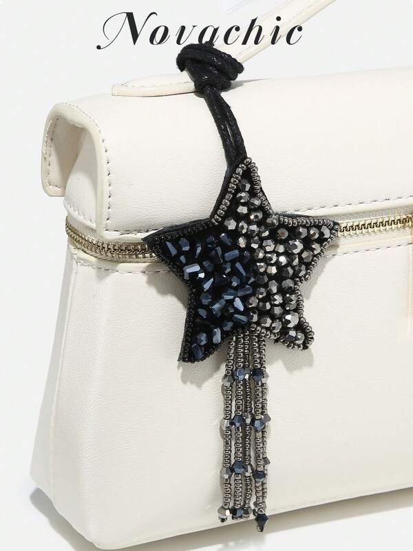 1pc Novachic Handmade Beaded Rhinestone Star Tassel Bag Charm, Suitable For Daily Bag Matching (Charm Only, No Bag),Bead,Inlaid Bead,Handmade Nail Beads