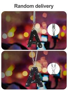 闪亮汽车后视镜挂件 - 字母 A-Z，水晶水钻后视镜挂件，可爱幸运女孩汽车饰品，闪亮水晶吊坠汽车饰品，迷人汽车内饰装饰（白色、黑色、粉色） - 黑色 - 查看 12