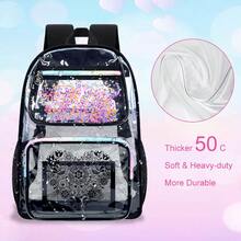 3PCS Clear Backpack, Women's Sequins Transparent Bookbag Set, Cute Heavy Duty See-Through School Bag For Teens And Elementary Students – Flower Black Love - 黑色 - 查看 2