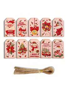 50pcs/Set Christmas Party Gift Candy Baking Boxes, Paper Boxes, Paper Bags, Hang Tags, Cards, Labels, Including Ropes