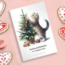 1 pieza Tarjeta de felicitación navideña australiana con sobre, 11cm X 16cm - Diseño encantador de gatos besándose con adornos festivos, ideal para amigos, familia y amantes de los gatos, tarjeta de celebración navideña conmovedora