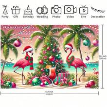 1 Piece Pink Flamingo Tropical Christmas Mood Backdrop Cloth For Christmas, New Year Celebration, Holiday Gifts, Weddings, Birthdays, Anniversary, Theme Parties, Bedroom, Living Room, Garden & Outdoor Holiday Decorations, Studio Props, Photography Backgrounds - Multicolor - View 4