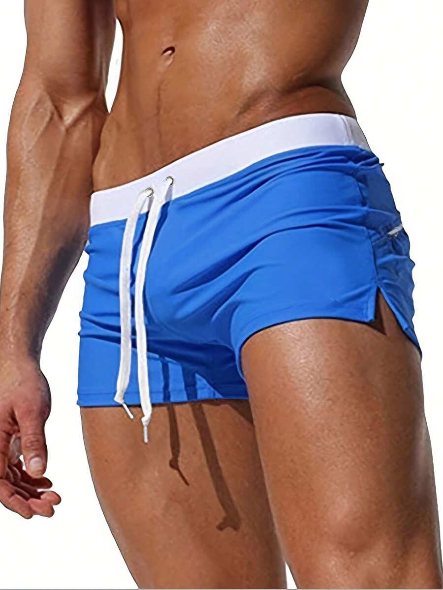 Plus Size Men's Sexy Swim Trunks With Zipper Pocket, Swimsuit Shorts For Beach Sports - Royal Blue - View 1