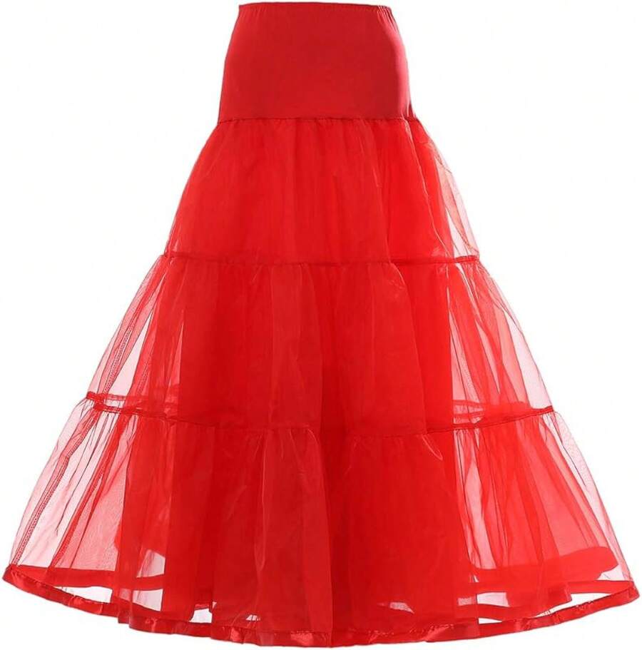 Plus Size Ankle Length Petticoat Crinoline Underskirt For Weddings - 紅色 - 查看 1
