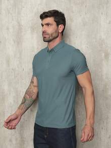 Men's Polo Shirt In Polyamide, Elastic Ice Fabric, Style And Quality - 綠色 - 查看 4