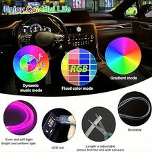 Upgraded 118.11 Inch RGB LED Car Interior Light Strip - 16 Million Colors With APP Control & Music Sync, 5V USB Powered, Flexible Neon Car Decorative Light/Christmas Ambience Light, Premium Choice For Automotive Decor Lovers, Flexible Ambient Lighting For Car Interior (Dashboard/Door/Center Console) & Holiday Decor, High-Quality LED For Enthusiasts. Please Refer To The Video For Specific Installation Methods; Contact Customer Service For Assistance If Unclear. - APP+ 1tow1(118inch) - 查看 7