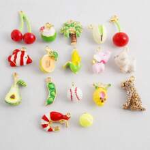 2/4/9pcs Mixed Colorful 3D Alloy Drip Oil Cute Animal, Fruit, Food, Marine Life Series Pendant DIY Necklace, Bracelet, Earring Jewelry Making Accessories