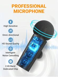 Wireless Lavalier Lapel Microphone Compatible With Iphone15(USB C)/Android Phone/Tablet, 2.4GHz Cordless Condenser Mic, Plug-Play Wireless Type-C Microphone Video/Audio Recording, Clip On Lapel Mic For Video Recording,Teaching, Interviews,Podcast,Vlog-FIFINE M6 - Black - View 6