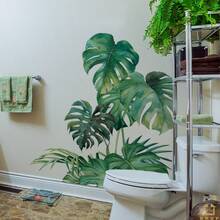 BRUP 1/2 张/套鲜活绿色龟背竹叶墙贴 | 热带丛林儿童房贴纸，适用于女孩房间 | 可移除植物墙贴 | 自粘式儿童房装饰 & 绿色浴室装饰 & 植物绿叶装饰 - 彩色 - 查看 8