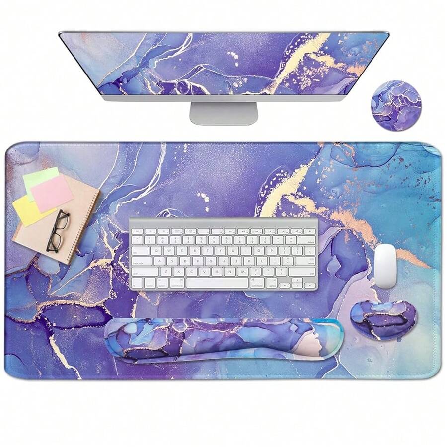 Large Keyboard Mouse Pad Set, Extended Mouse Pad+Keyboard Wrist Rest Support, Memory Foam Ergonomic Easy Typing, 4Pcs (35.4*15.9 In) Desk Pad Set For Home Office Study Game - Colorful-671326 - xin - View 1
