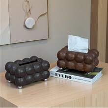 1pc Cotton Candy Design Paper Towel Holder Box, Wooden Texture Tissue Box, Multi-Function Storage Box Suitable For Living Room, With Remote Controller Storage Box, Desktop Tissue Box - Multicolor - View 4