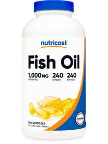 Nutricost Fish Oil Omega 3 Softgels With EPA & DHA (1000mg Of Fish Oil, 560mg Of Omega-3), 240 Softgels, Non-GMO, Gluten Free. | Fish Oil Supplement, Omega-3, EPA, DHA, Non-GMO, Gluten Free, Premium Quality, Vitamins Supplements - Khác - Xem 1