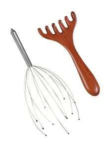 2pcs Set (Octopus Massager + Deer Horn Massage Claw) - Silver Octopus Head Massager, Steel Wire Soul Extracting Scalp Massage Claw, Deer Horn 5-Prong Scalp Natural Sandalwood Hair Therapy Massage Meridian Unisex Finger Massage Tool,Hair,Hair Tools,Hair Care,School,Back To School,Travel,Travel Essentials,Home Essentials,Spa,Massage Tool,Massage,Massager,Spa