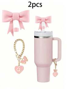 مجموعة 1 / 2 قطعة من اكسسوارات الأكواب الأنيقة، 1 قبعة قش بفيونكة، زخرفة جذابة بشكل قلب وحرف مصممة للأكواب، إكسسوارات سحر بشكل حرف وقلب لتخصيص الأكواب، سلسلة مقبض مع حرف شخصي لأكواب التمبلر، ديكور بطراز بسيط - متعدد الألوان - مشاهدة 14