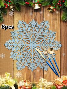 1/4/6pcs Christmas Snowflake PVC Gold Foil Placemats, Christmas Hotel Restaurant Decor Heat Insulation Non-Slip Table Mats, Suitable For Wedding Party, Valentine's Day, Holiday Celebration, Picnic, Birthday Banquet Table Decoration