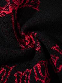 Men's European & American Street Cross & Letter Double-Sided Jacquard Pattern Crew Neck Long Sleeve Pullover Sweater, Casual Loose Versatile Top, Suitable For Spring, Autumn & Winter - Black - View 11