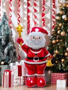 1pc/3pcs Large Standing Balloon Decorations In Various Styles For Christmas, Featuring Cartoon Santa Claus And Snowman 4D Foil Balloons With "Merry Christmas" Design, Suitable For Home Decoration. Home & Living > Holiday And Party Supplies > Balloons > Decorative Balloons - Multicolor - View 5