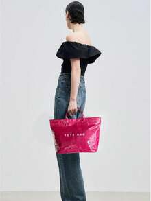 Stylish PVC Tote Purse For Women - Classy  Handbag, Elevate Your Outfit With This Fashion Bag - Màu Hồng Tươi - Xem 5