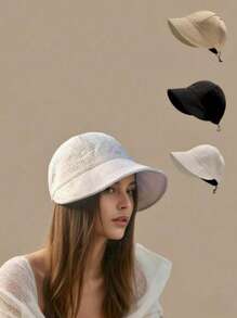 Women's Drawstring Waffle Pattern Baseball Cap, Fashionable Sun Protection Beach Travel Sun Hat, Suitable For Summer And Autumn