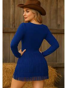 Vestido para dama estilo vaquero con barbas - azul real - Ver 3
