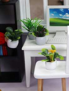 4pcs/Set Or 1pc [Random Style] Artificial Mini Potted Plant Decor, Cute Planter Set, Desktop Decoration, Stress Relief Ornament, Mini Desk Accessory, Computer Monitor, Office Space Back To School Room Decor Home Decor Ornaments Home Miniature Things - Multicolor - View 4