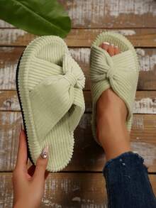 2025 Criss-Cross Flat Slip-On Slippers, New Bowknot Design, Soft Bottom Comfortable House Slippers, Slouchy Homewear Essential - Green - View 1