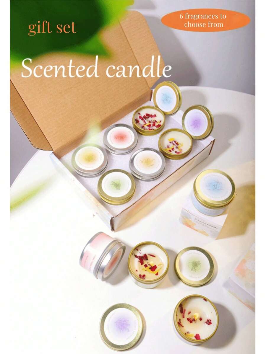 6 Gift Boxes Containing Large Bean Wax Dried Flower Scented Candles, Wedding Souvenirs, Birthday Gifts, Fragrant Floral Scented Candles