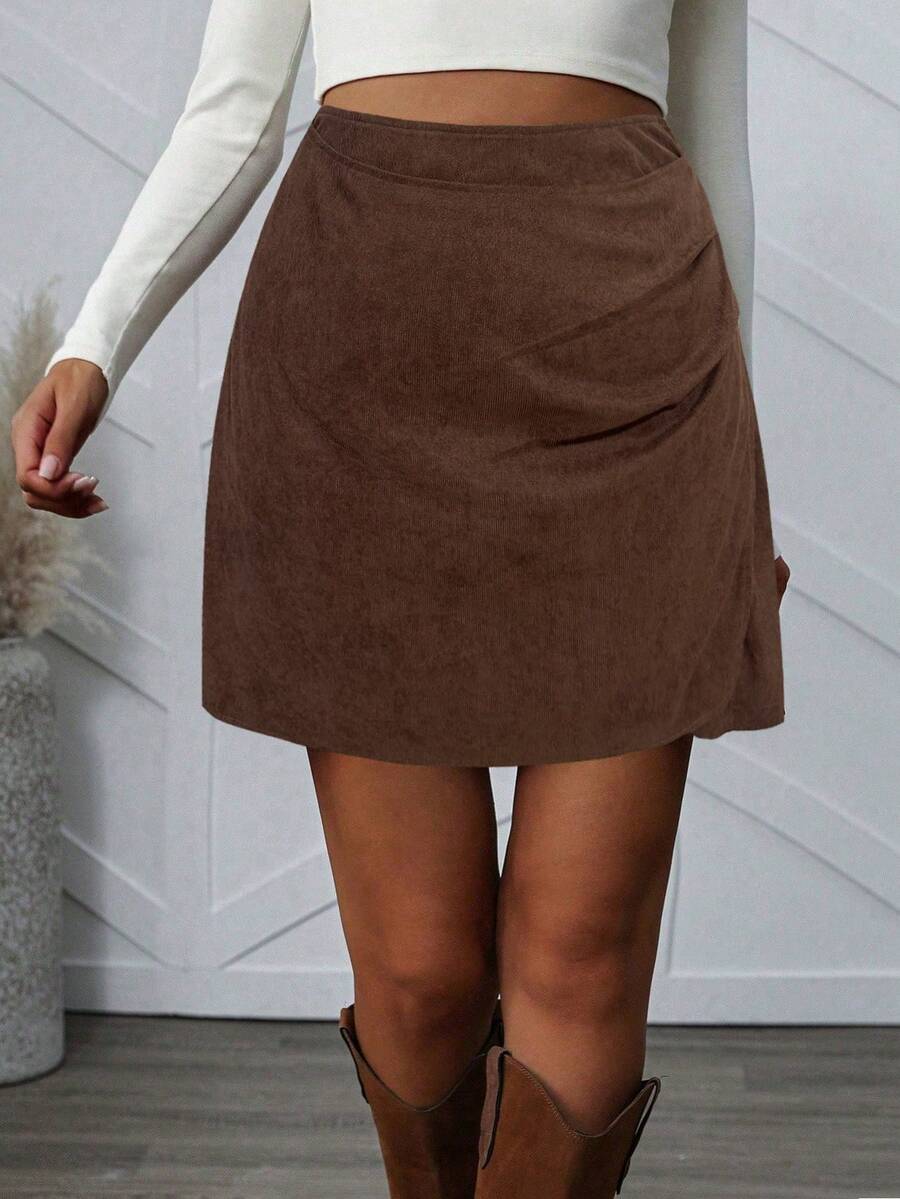 Plus Size Solid Color Mini Skirt, Autumn/Winter