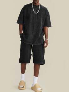 3 Pack Men's Vintage Washed Oversized Cotton T Shirts Loose Fit Short Sleeve Casual Streetwear Unisex Tops - Đen+đen+đen - Xem 2