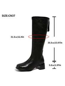 2025年春夏季新款女士过膝靴，粗跟，及膝，后拉链 - 黑色 - 查看 7